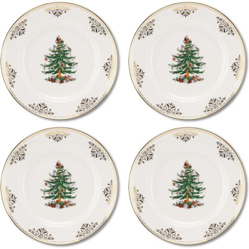 Présentation de Présentation Assiettes plates porcelaine motif sapin Noël, lot 4