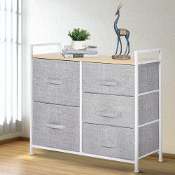 Commode Tiroirs Tissu HOMCOM, Meuble Rangement Gris en situation