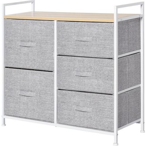 Présentation de Présentation Commode Tiroirs Tissu HOMCOM, Meuble Rangement Gris