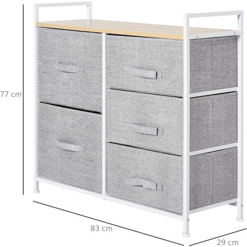 Présentation de Zoom sur Commode Tiroirs Tissu HOMCOM, Meuble Rangement Gris