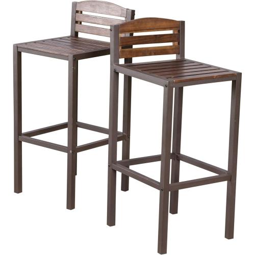 Présentation de Présentation Tabourets de Bar Acacia Marron Foncé, Lot de 2 Rustique