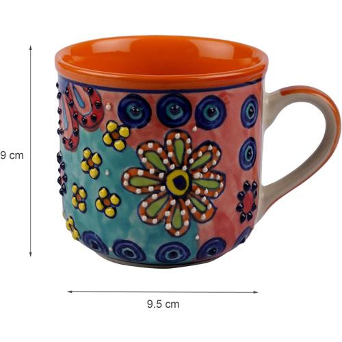 Présentation de Zoom sur Tasses à café colorées, motif floral, peintes à la main