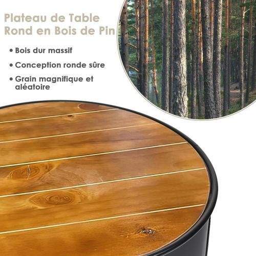 Présentation de Zoom sur Table Basse Ronde 3 Niveaux GOPLUS, Bois Métal Noir