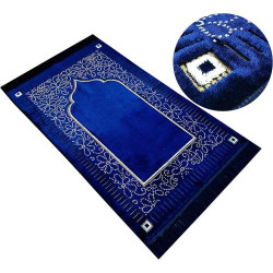 Présentation Tapis de prière velours Mihrab bleu marine Generique