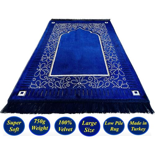 Présentation de Zoom sur Tapis de prière velours Mihrab bleu marine Generique