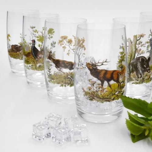 Présentation de Zoom sur Verres long drink 400 ml, motif chasse, carton cadeau