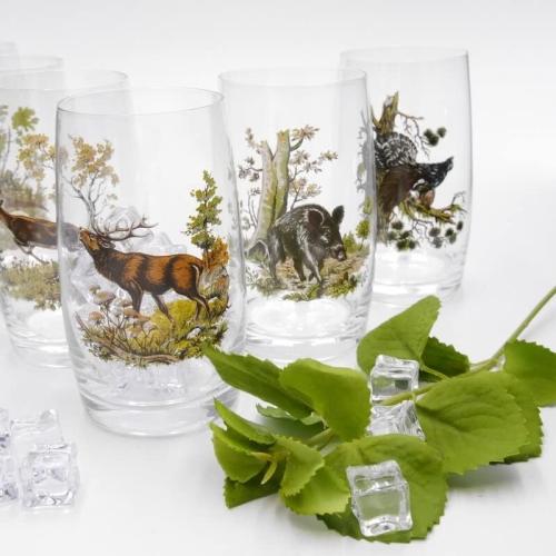 Présentation de Verres long drink 400 ml, motif chasse, carton cadeau en situation