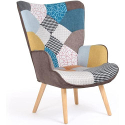 Présentation Fauteuil scandinave Ivar Tissu Patchwork Multicouleurs