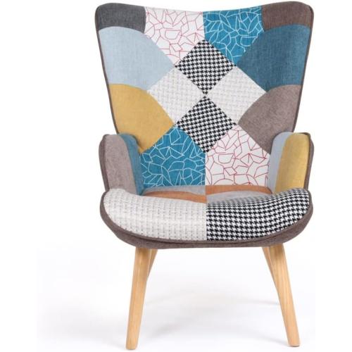 Présentation de Zoom sur Fauteuil scandinave Ivar Tissu Patchwork Multicouleurs