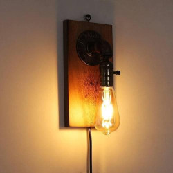 Applique Murale Vintage Industrielle B LED Barcelona, Bois en situation