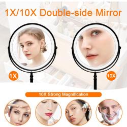 Miroir maquillage lumineux noir, grossissant x10, 3 éclairages en situation