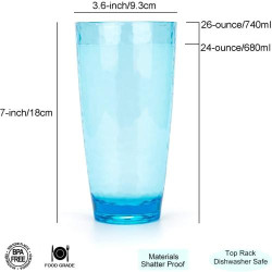 Verres acrylique Yongzhenlite, 6 pièces, style martele, 760 ml en situation