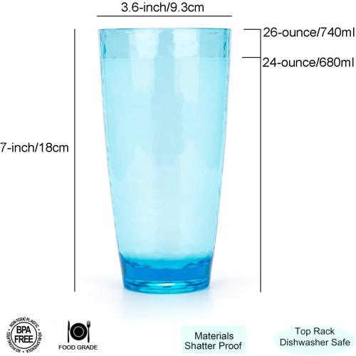 Présentation de Verres acrylique Yongzhenlite, 6 pièces, style martele, 760 ml en situation