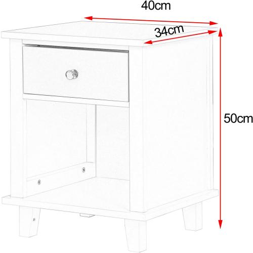 Présentation de Zoom sur Table de Chevet Bois Blanc, Tiroir, Compartiment Ouvert