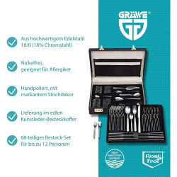 GRAWE Ménagère 68 Pièces Acier Inoxydable Coffret en situation