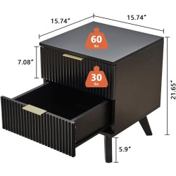 Table de nuit noire moderne Affeivul, 2 tiroirs bois en situation