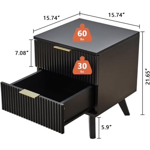 Présentation de Table de nuit noire moderne Affeivul, 2 tiroirs bois en situation