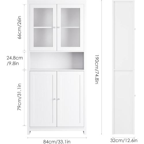 Présentation de Zoom sur Armoire Cuisine Vitrine Verre Vaisselier FOREHILL Blanc