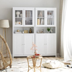 Armoire Cuisine Vitrine Verre Vaisselier FOREHILL Blanc en situation