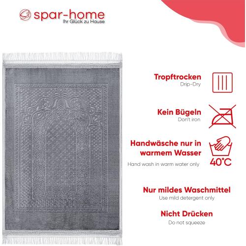 Présentation de Zoom sur Tapis de prière doux, Sejjade, Seccade, gris, qualité supérieure