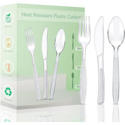 Présentation Set Couvert Plastique 90 Pièces Noir, Réutilisable, Robuste