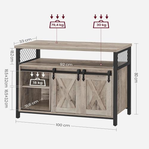 Présentation de Buffet Cuisine VASAGLE avec Portes Coulissantes et Étagères Réglables en situation