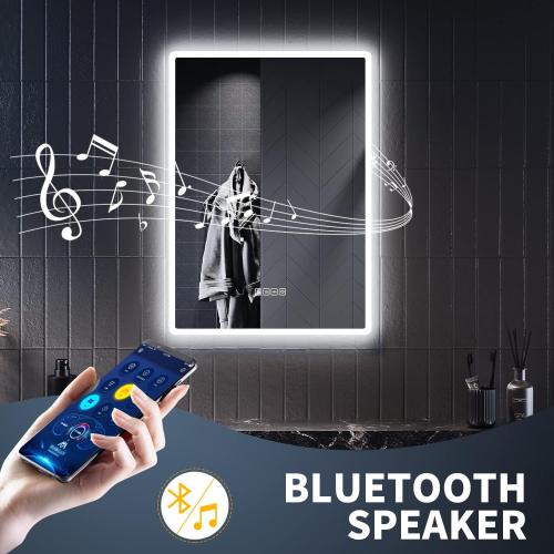 Présentation de Zoom sur Miroir salle de bain Bluetooth rétroéclairé, LED ambiance bleue