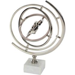 Présentation Sculpture Armillary Sphere, Base en Céramique, Argent Blanc