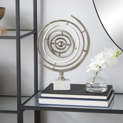 Présentation de Zoom sur Sculpture Armillary Sphere, Base en Céramique, Argent Blanc