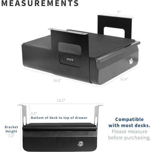 Présentation de Zoom sur Vivo Tiroir Coulissant Sécurisé Noir pour Bureau