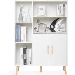 Buffet Bibliothèque Mondeer, Meuble Rangement Bois Blanc en situation