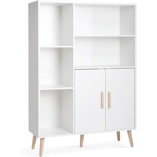 Présentation de Présentation Buffet Bibliothèque Mondeer, Meuble Rangement Bois Blanc