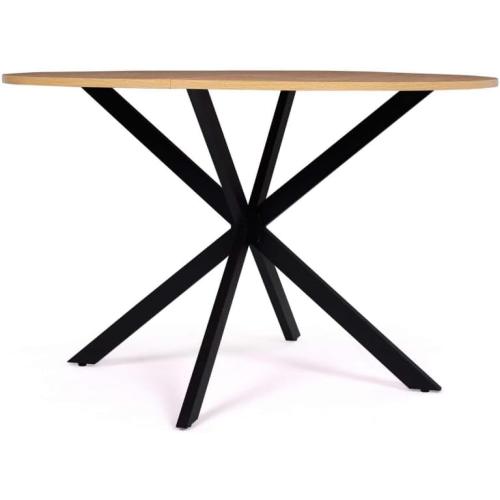 Présentation de Zoom sur Table à Manger Ronde Design Industriel Bois Noir Pied Araignée