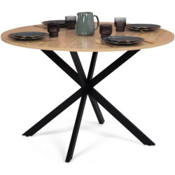 Présentation Table à Manger Ronde Design Industriel Bois Noir Pied Araignée