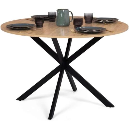 Présentation de Présentation Table à Manger Ronde Design Industriel Bois Noir Pied Araignée