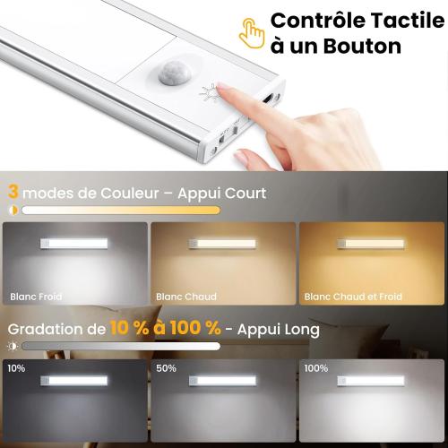 Présentation de Zoom sur Reglette LED Cuisine Rechargeable, Détecteur Mouvement, 2 Pièces