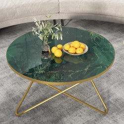 Présentation HLR Table basse ronde imitation marbre vert élégante