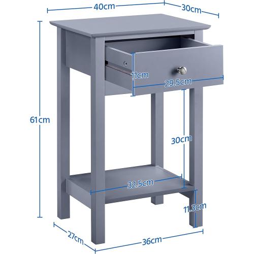 Présentation de Zoom sur Yaheetech Table de Chevet Tiroir, Étagère, Gris