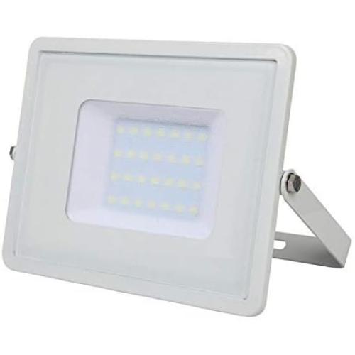 Présentation de Projecteur Étanche 30W LED IP65, Verre Gris, Corps Blanc en situation