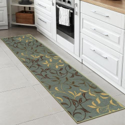 Présentation Tapis de Couloir Ottohome, Motif Feuilles, Vert Écume