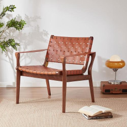 Présentation Chaise Longue Scandinave Cuir Cognac pour Salon et Véranda