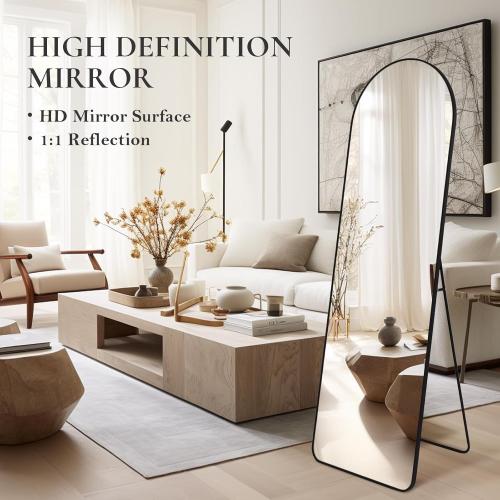 Présentation de Zoom sur Miroir arqué noir plein longueur, support, décoration intérieure