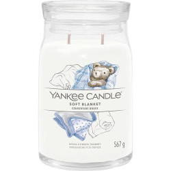 Présentation Yankee Candle Signature, bougie parfumée, couverture douce, cire soja