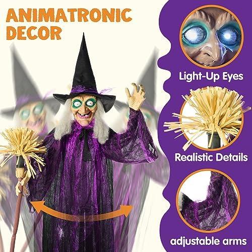 Présentation de Sorcière Animatronique Halloween, Yeux Lumineux, Mobile en situation