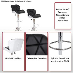 Mendler Tabouret Bar Hamilton, Bois, Similicuir, Rotatif, Gris en situation