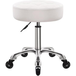 Présentation Tabouret Bureau Pivotant WKWKER, Cuir Synthétique Blanc