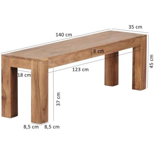 Présentation de Zoom sur Banc en Bois Massif Acacia pour Salle à Manger - Capacité 200kg