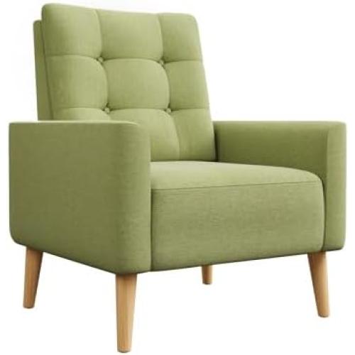 Présentation de Présentation Fauteuil Scandinave Vert en Polyester Pieds Bois Massif Moderne