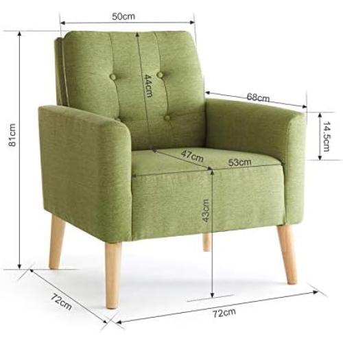 Présentation de Zoom sur Fauteuil Scandinave Vert en Polyester Pieds Bois Massif Moderne