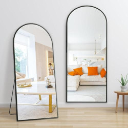 Miroir pleine longueur Dolonm, design moderne, noir en situation